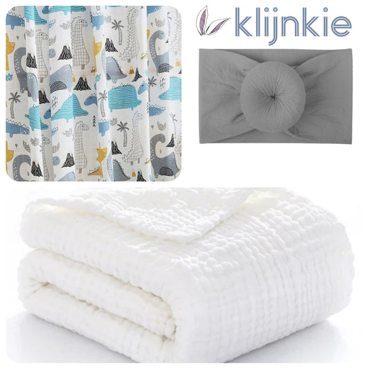 Klijnkie Muslin Set - DINOSAUR WHITE