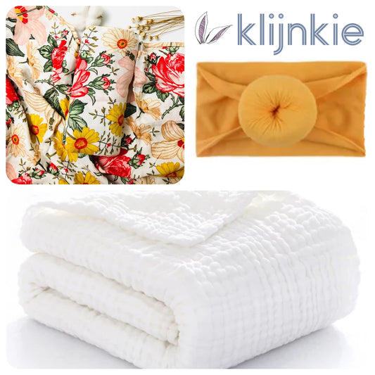 Klijnkie Muslin Set - PINK/YELLOW FLOWERS